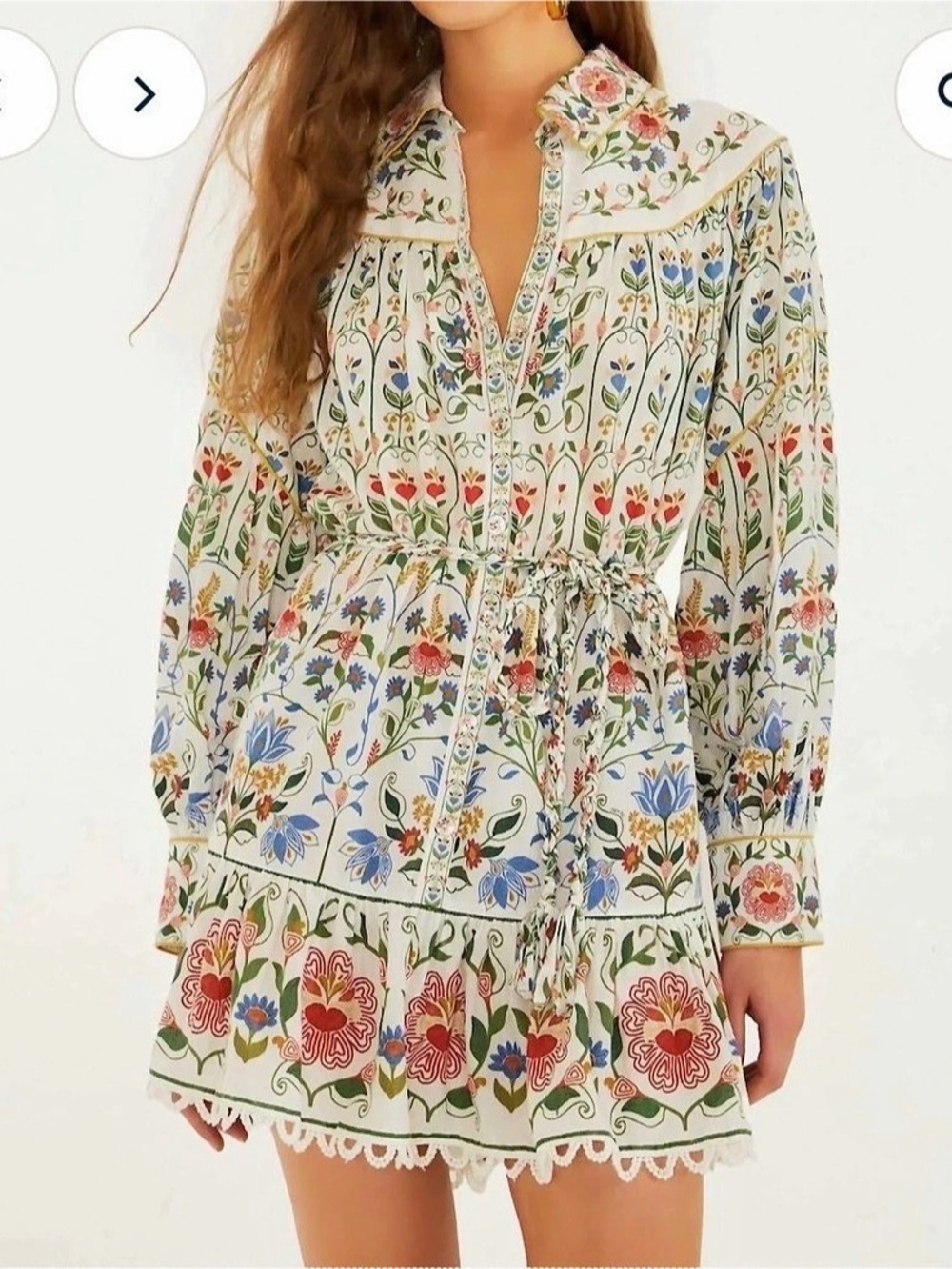 Farm Rio Folk Floral Mini Dress Cream & Multicolor Medium NWT